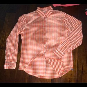 Men’s JCP Orange/Red and White Plaid Button Up